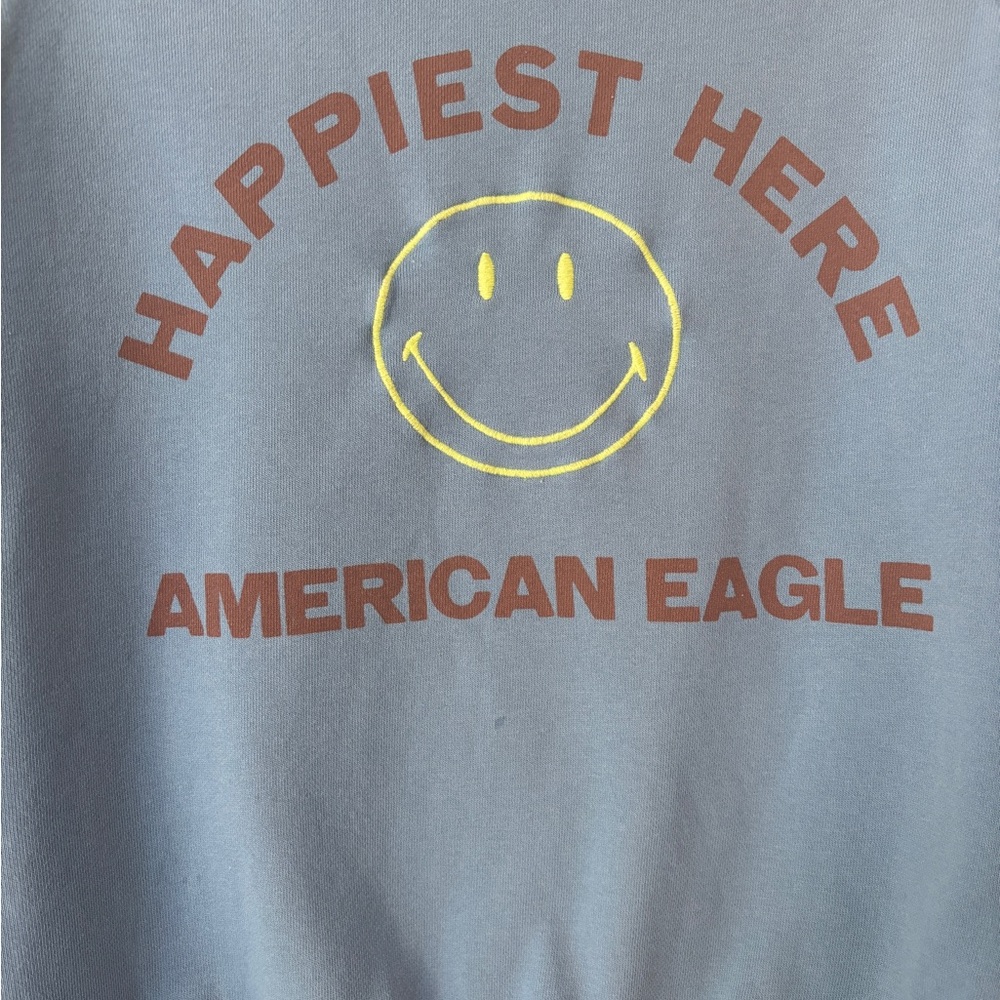 American Eagle Outfitters Blue Hoodie with Brown and Yellow Design - Picture 2 of 3